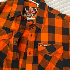 Hot Leathers Men's Orange and Black Plaid Flannel Shirt XL